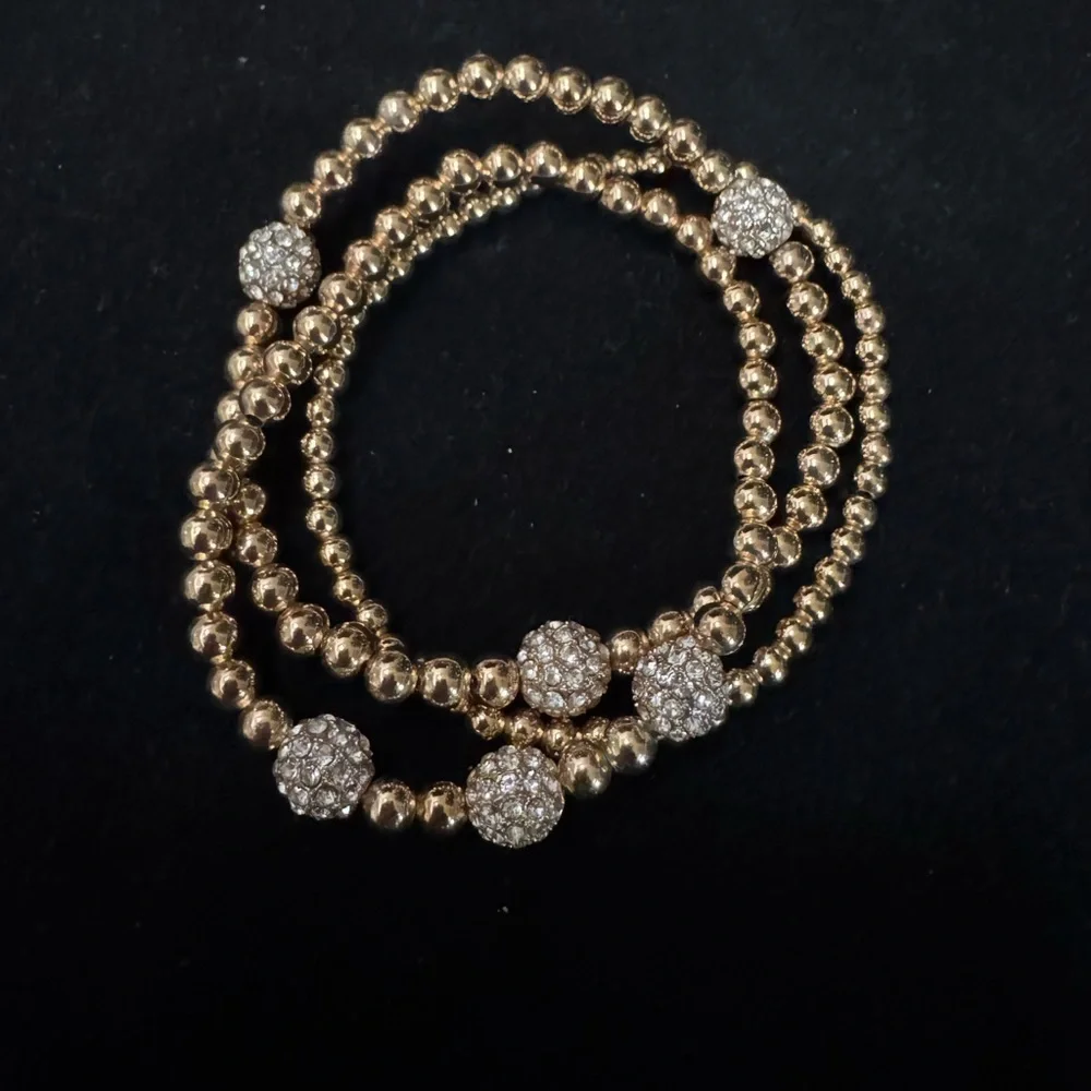 NWOT House of Harlow 1960 Gold Beaded Stretch Bracelet with Crystal Pave Accents